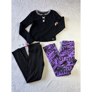Justice Girls Lot Of 3 Black Lace Up Top 2 Leggings NWT Size M(10)